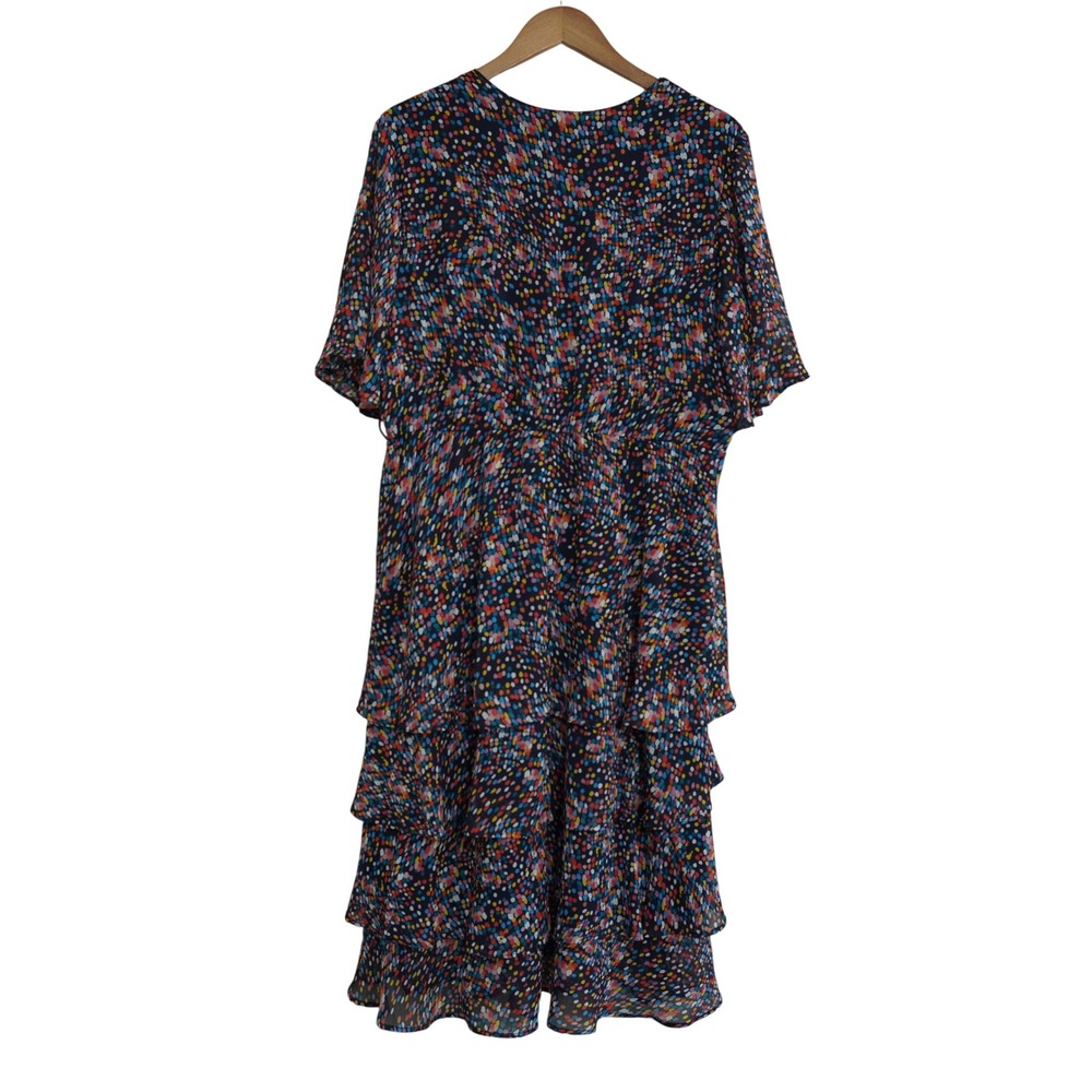 Sandra Darren XL Confetti Dot Tiered Faux Wrap Midi‎ Dress Navy Multicolor Party - Picture 8 of 9